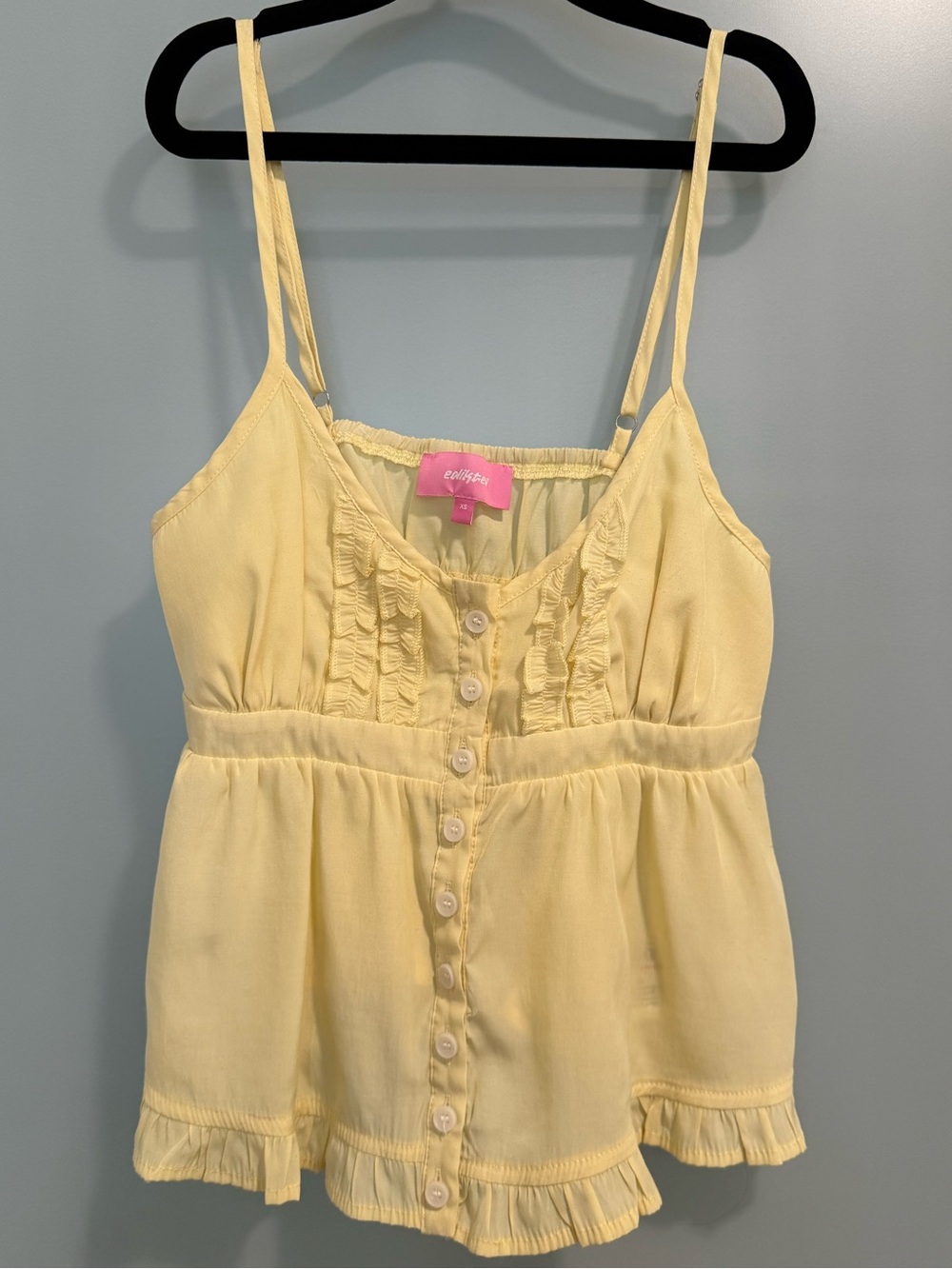 Edikted Light Yellow Ruffle-Trim Button Cami Halsey Ruffle Tank Top - Picture 2 of 6